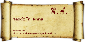 Madár Anna névjegykártya